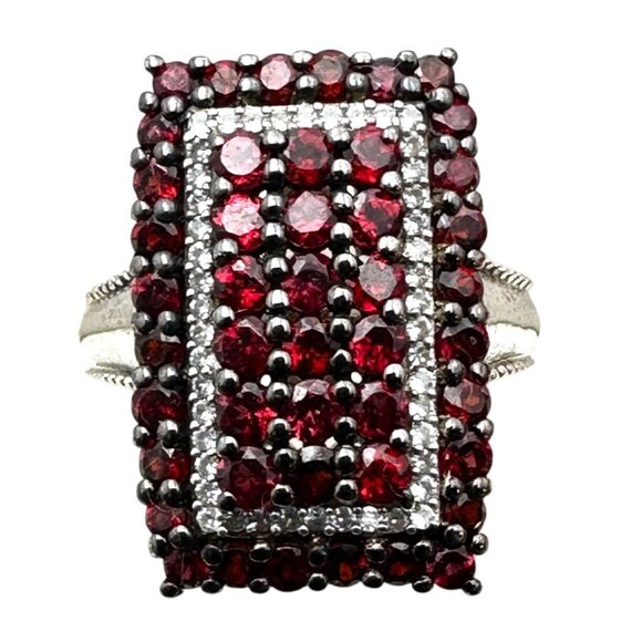 D Joy Red Ruby Cluster Sterling Silver Ring Size 6 - Picture 1 of 4